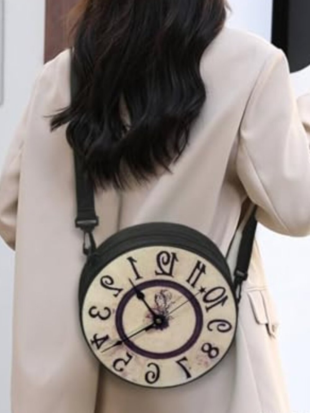 Women Novelty Round Clock Shape Zippered Clock Purses for Women Tote Handbag